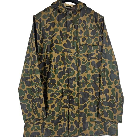 Vintage Military Issued A2 Duck Camo Hooded Vinyl PVC Rain coat Jacket M 3669 - Picture 1 of 8